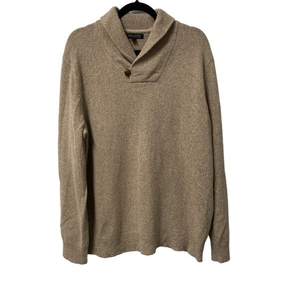 BANANA REPUBLIC KNIT SWEATER 100% MERINO WOOL MENS L SHAWL NECK PULLOVER BROWN